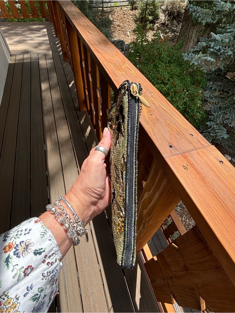 Mary Francis, gorgeous Olive Beaded Floral Crossbody Bag - Picture 6 of 10